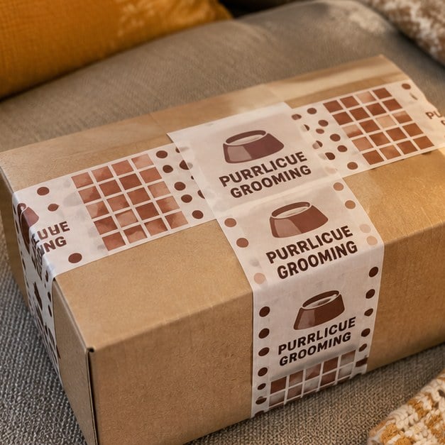 Customer photo of a box taped with custom washi tape